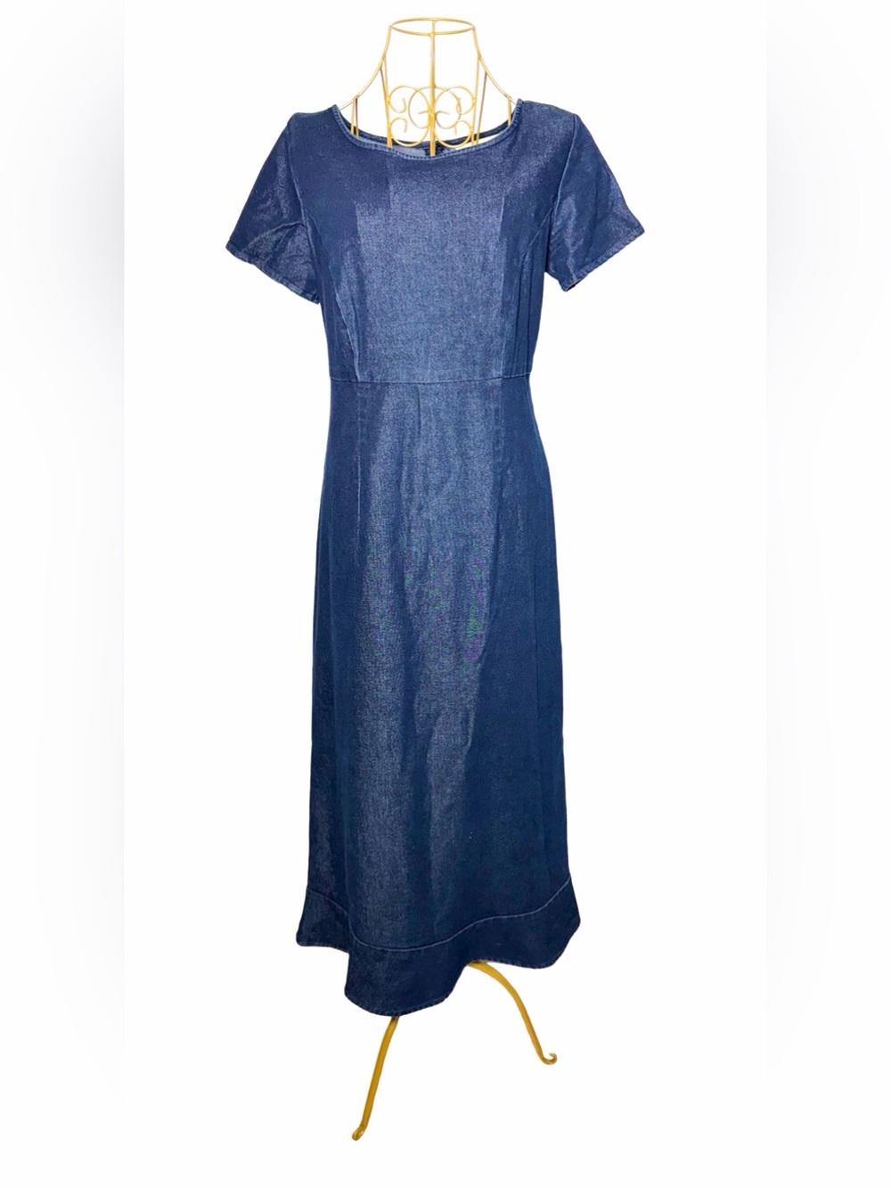 Eddie Bauer Dark Wash Denim Midi Dress with Short Sleeves, Size Medium - Picture 2 of 13